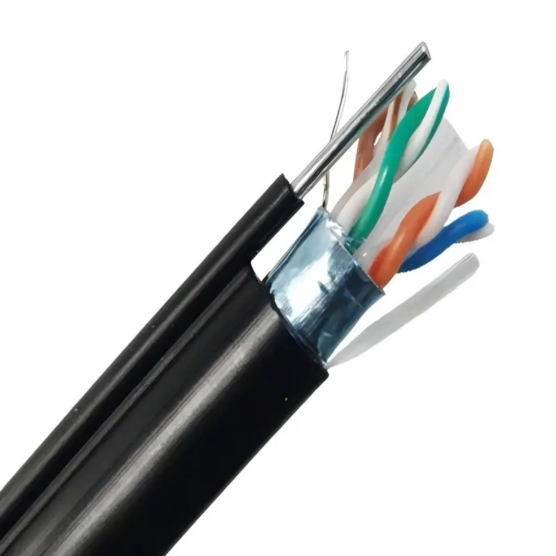 Cat5e Direct‑Burial/Aerial UTP Cable with Steel Messenger, 24AWG Solid Copper, 350 MHz, PE Jacket, 1000 ft Reel 1