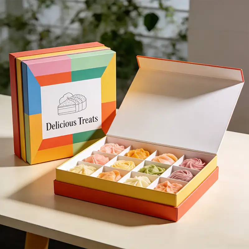 علبة هدايا فاخرة مربعة الشكل قابلة لإعادة التدوير للطعام، مزودة بغطاء مغناطيسي، مصنوعة من الكرتون المقوى، للبيع بالجملة. 1