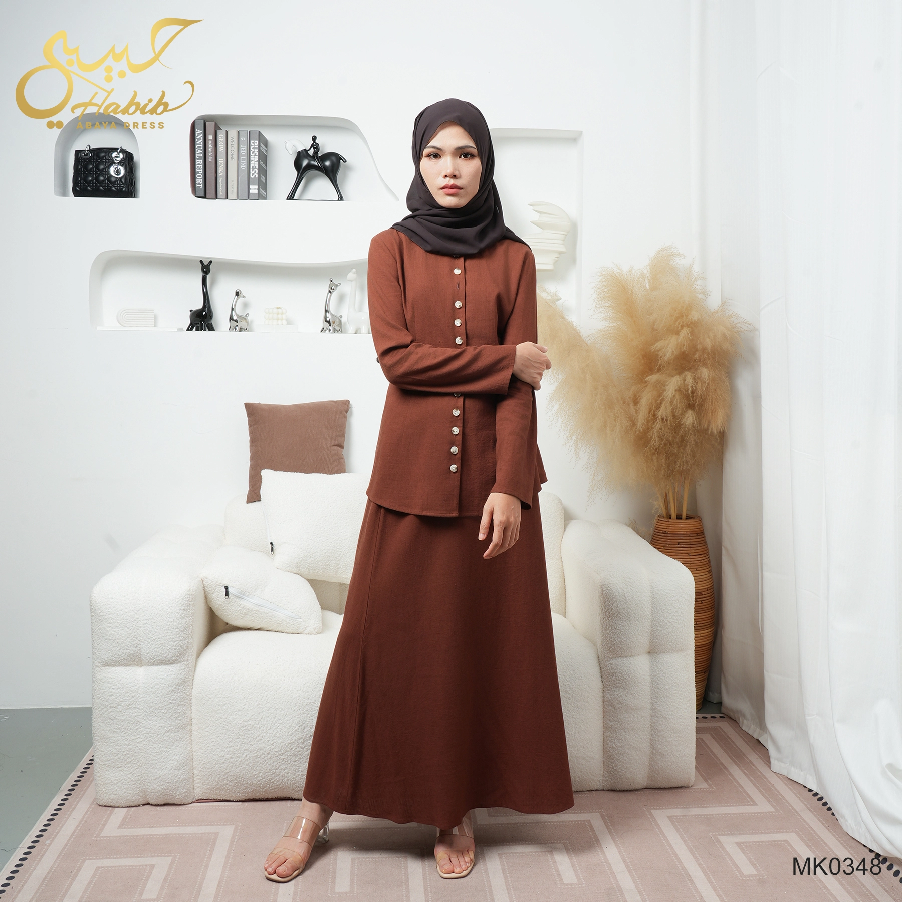 Turkish Muslim 2 Pieces Red Tunic Skirt Set Front Button Design 1