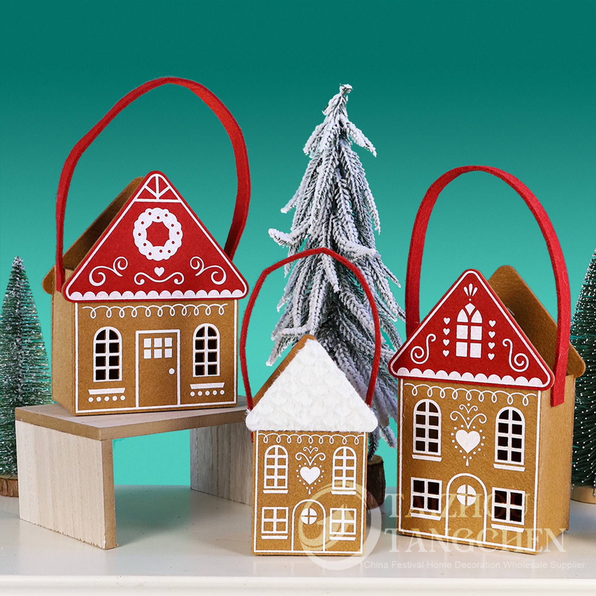 Bolsas de regalo navideñas con forma de casita de jengibre, dulces, recuerdos para fiestas y decoraciones navideñas. 3