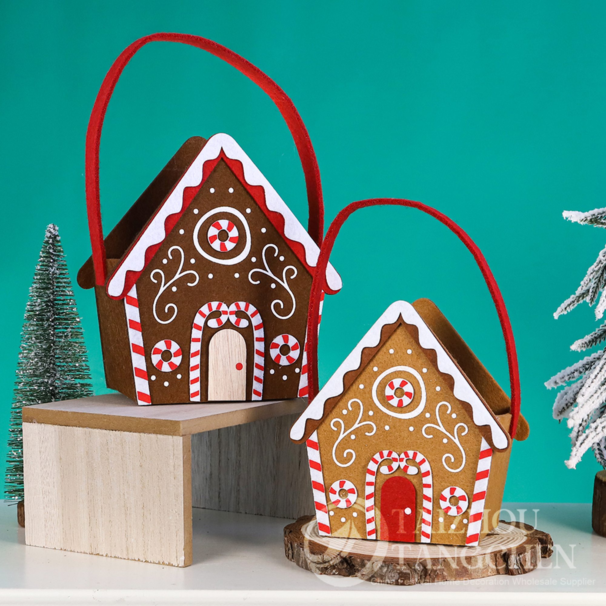 Bolsas de regalo navideñas con forma de casita de jengibre, dulces, recuerdos para fiestas y decoraciones navideñas. 8
