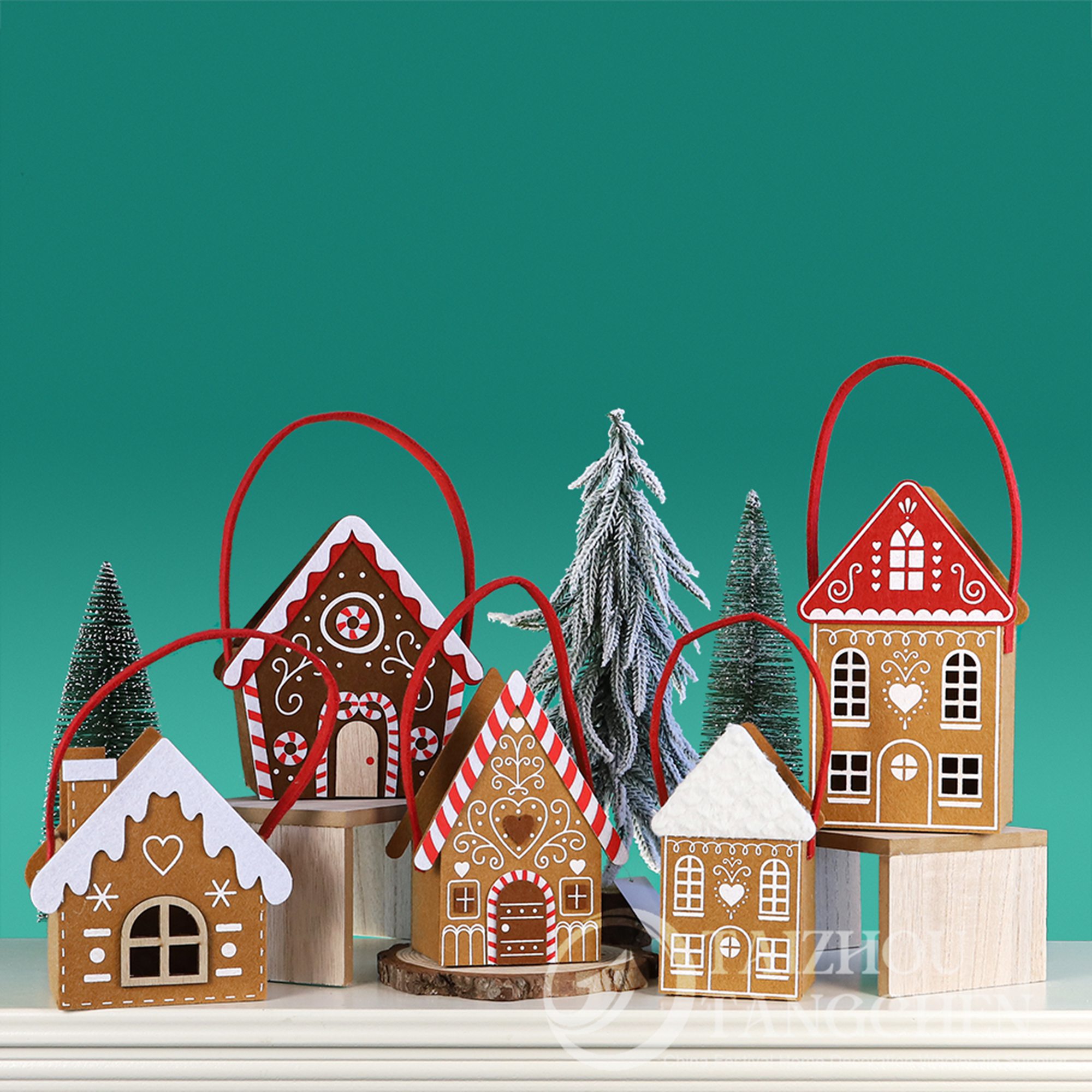 Bolsas de regalo navideñas con forma de casita de jengibre, dulces, recuerdos para fiestas y decoraciones navideñas. 2