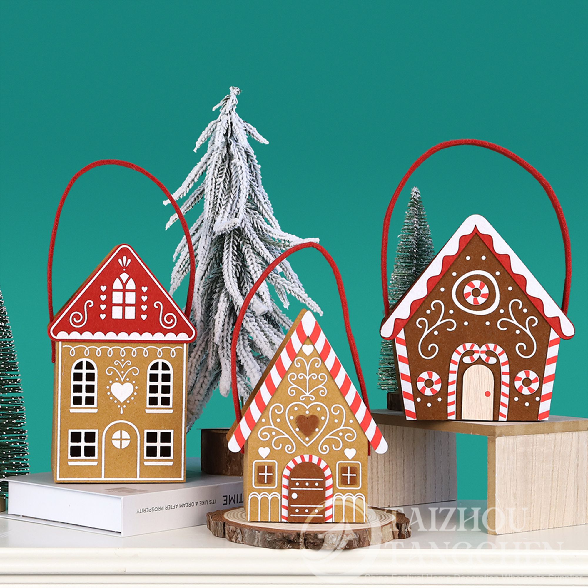 Bolsas de regalo navideñas con forma de casita de jengibre, dulces, recuerdos para fiestas y decoraciones navideñas. 4