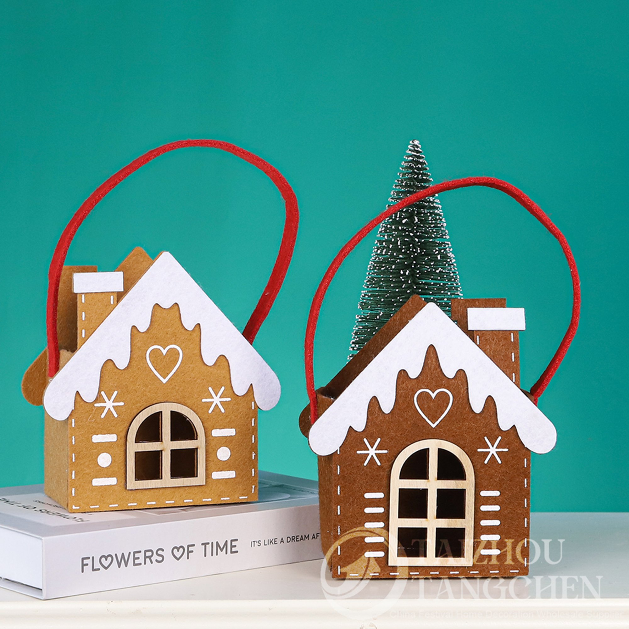 Bolsas de regalo navideñas con forma de casita de jengibre, dulces, recuerdos para fiestas y decoraciones navideñas. 7