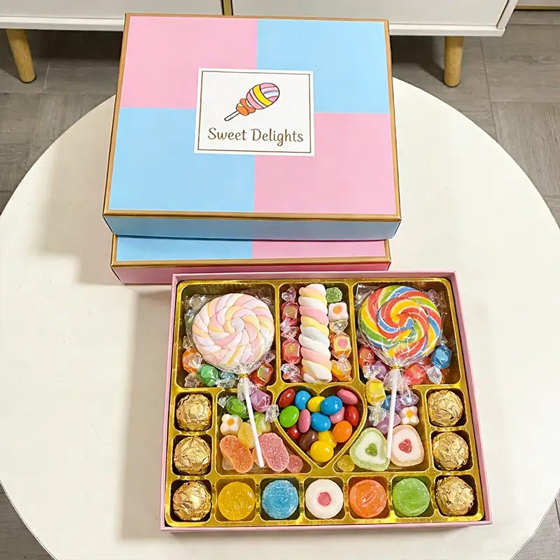 علب هدايا فارغة قابلة للتخصيص وإعادة التدوير للحلويات والشوكولاتة، طباعة رقائق ذهبية بالأشعة فوق البنفسجية، غلاف من الورق المقوى بالجملة 1