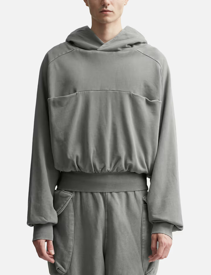 هودي قصير بغطاء رأس مزدوج الطبقات من القطن العضوي الناعم الملمس، بلون رمادي وحيد القرن، بوزن 420 غرام/متر مربع، مناسب للجنسين 1