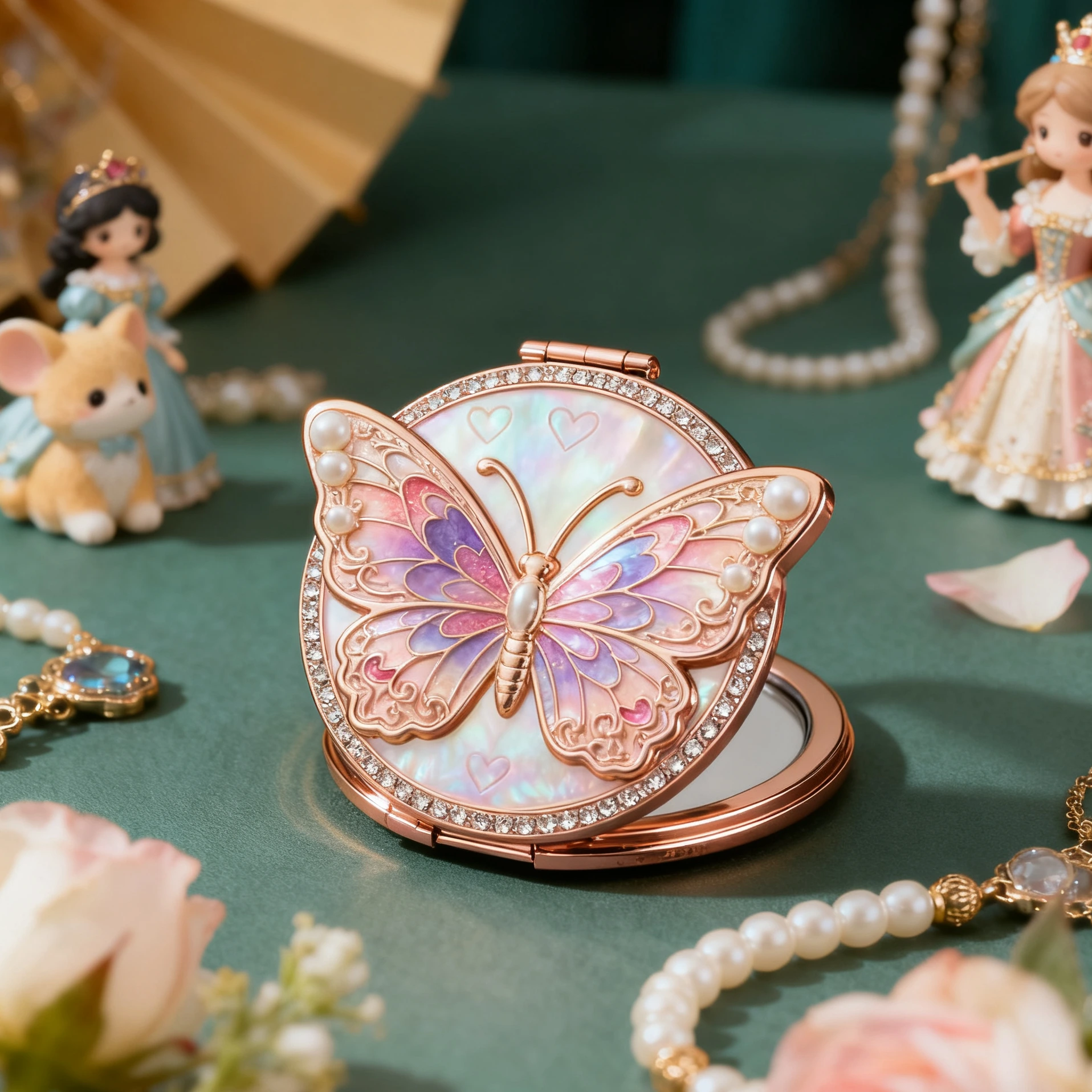 Round handheld double sided butterfly shaped compact mirror 1