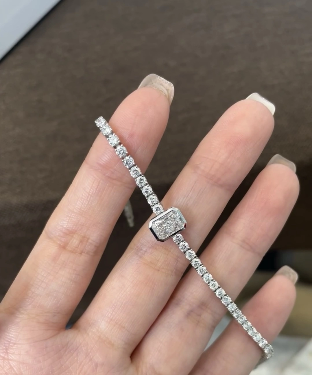 18K White Gold Custom Lab Diamond Bracelet 1ct Radiant Bezel set Tennis bracelet Customized classic bracelet 1