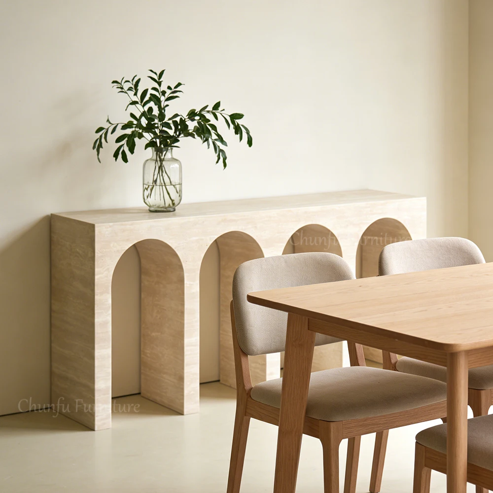 Chunfu Natural Marble Travertine Arched Console Table  High End Entryway Console 1