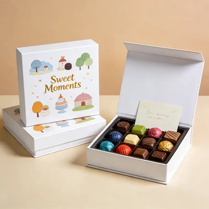 علبة تغليف شوكولاتة من الورق المقوى المموج عالي الجودة وقابل لإعادة التدوير، مع شعار مخصص، وغطاء بني اللون مغلف بطبقة لامعة غير لامعة، علبة هدايا 1