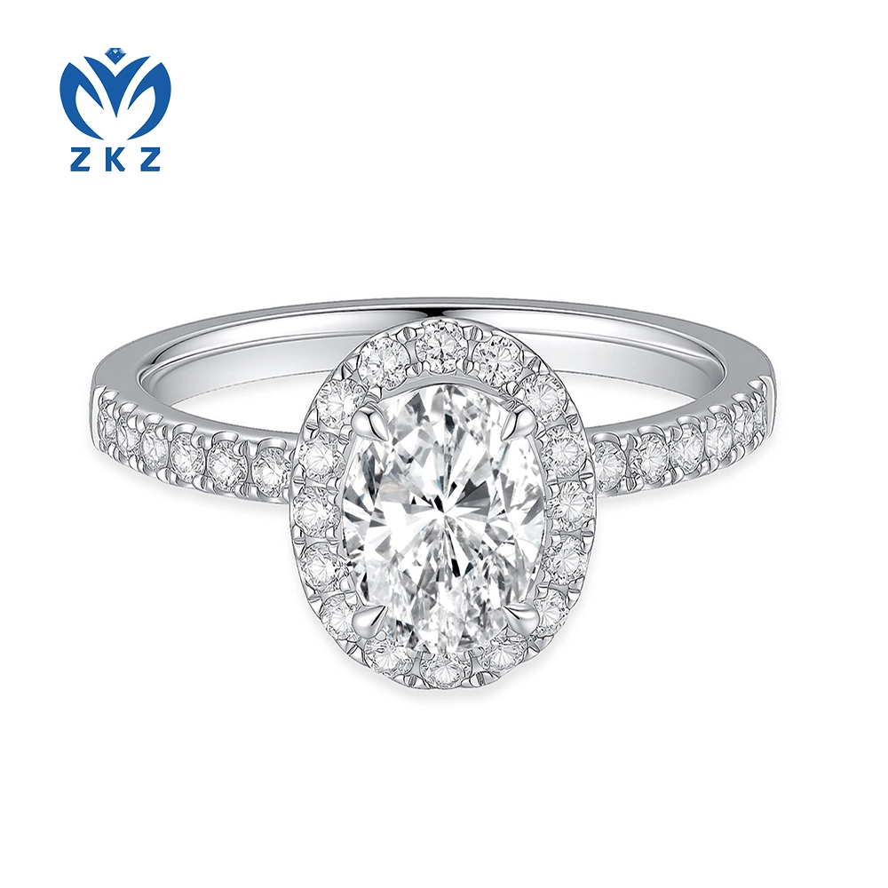 1.12ct E VVS1 Oval Cut Pave & Halo Style 18K White Gold Engagement Ring Size US 6.75 ZKL-11 1