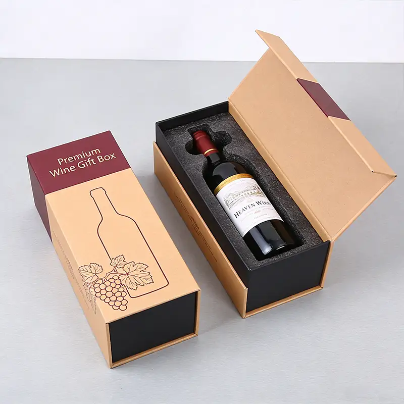 علب هدايا نبيذ قابلة لإعادة التدوير حسب الطلب، عبوة ورقية لحمل زجاجات النبيذ، علبة نبيذ طويلة رفيعة مع تغليف غير لامع. 1