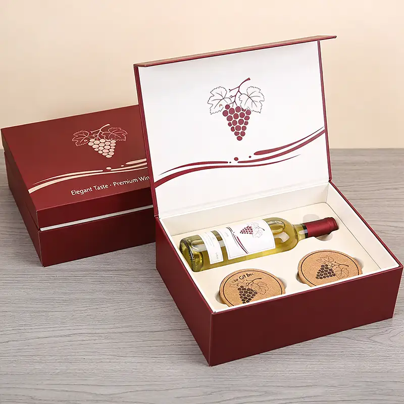 طقم صندوق نبيذ مربع من الورق المقوى قابل لإعادة التدوير، مع غطاء وقاعدة، قابل للتخصيص كهدايا للعطلات، بتغليف لامع/غير لامع 1