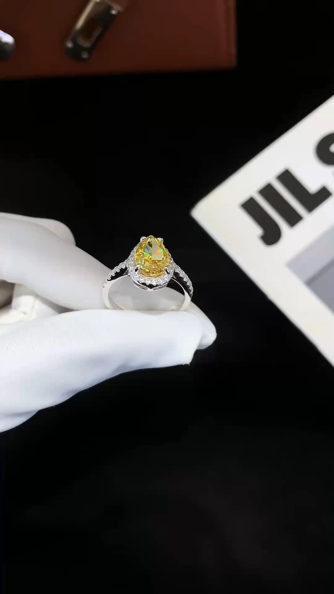 Yellow Gemstone Pear Shape Moissanite Rings S925 Silver Gemstone Promise Engagement Band Wedding Ring for Women Girls 1