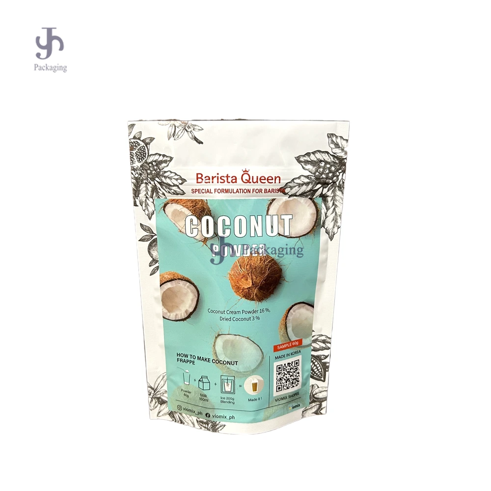 Individuell gestaltete Standbodenbeutel mit Reißverschluss für Kokosnusspulver | Getränkebeutel aus Aluminiumfolie 1
