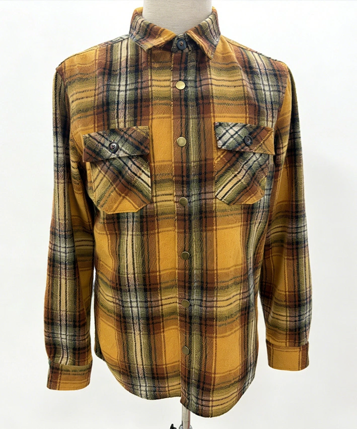 Men's Regular-Fit Yellow-Brown-Green Plaid Flannel Shirt | DZX Manufacturing Custom OEM/ODM 1