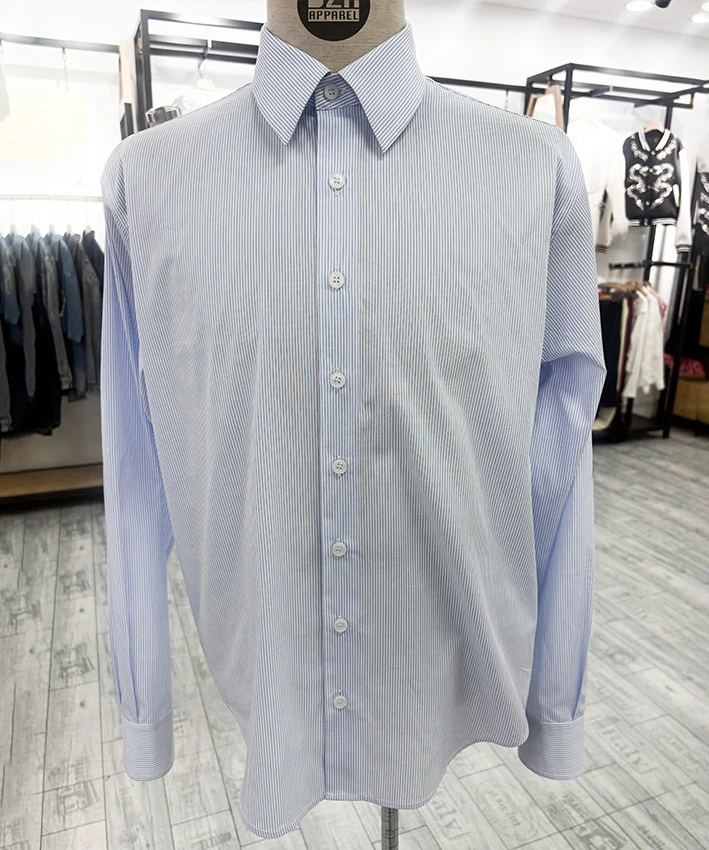 Men's Regular-Fit Light Blue & White Pinstripe Dress Shirt | DZX Apparel Custom OEM/ODM 1
