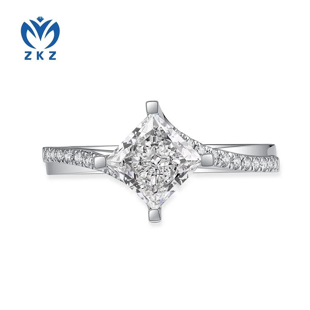 1.06ct D VVS Princess Cut Pave style 18K White Gold Single Diamond Four Prongs Engagement ring Size US 6 ZKL-176 1