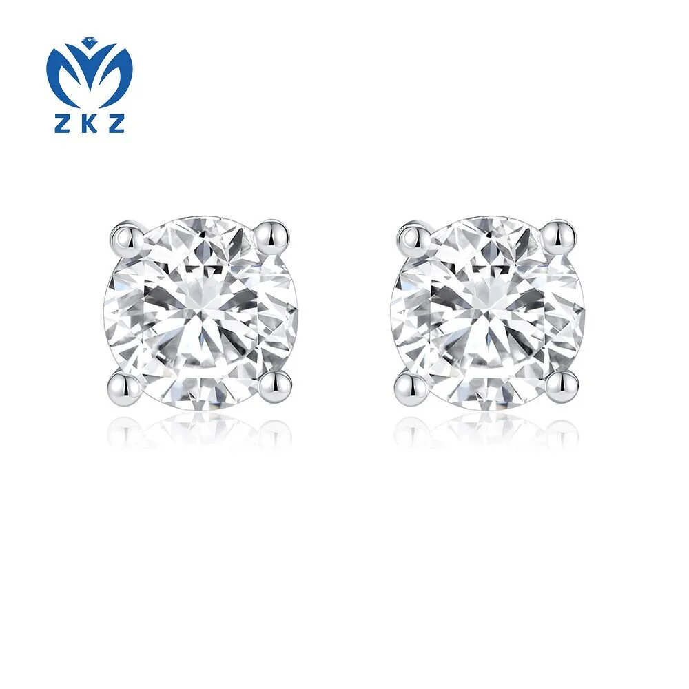 2.06ct DEF VVS Round Cut Platinum PT950 Single Diamond Four Prongs Earrings ZKZ-225 1