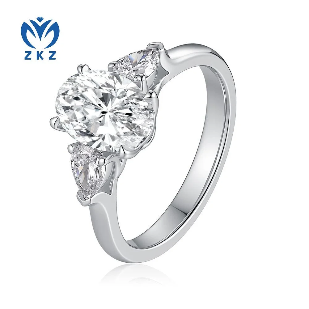 1.7ct E VS1 Oval Cut 18K White Gold Three Stone Design Engagement ring Size US 6 ZKL-29 1