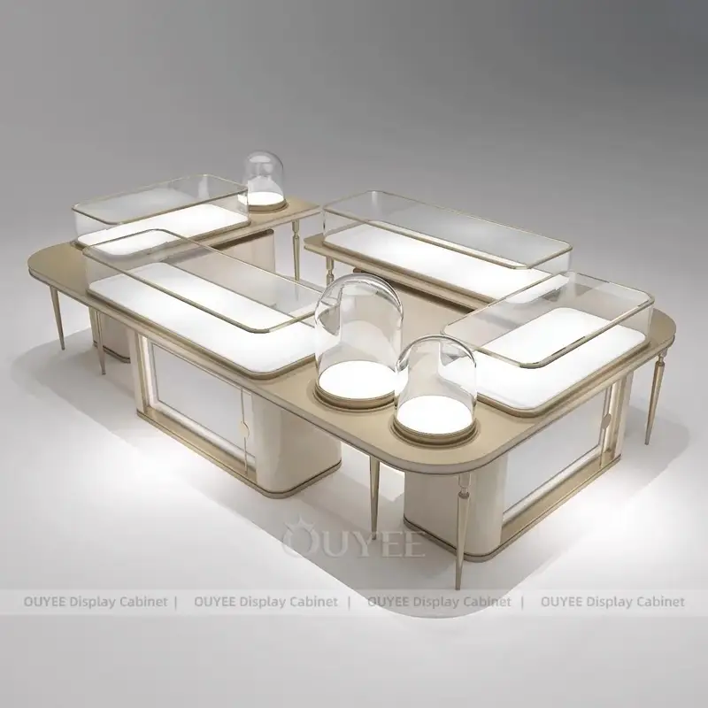 Luxury LED Jewelry Display Counter Set with Glass Showcases | Ouyee 1