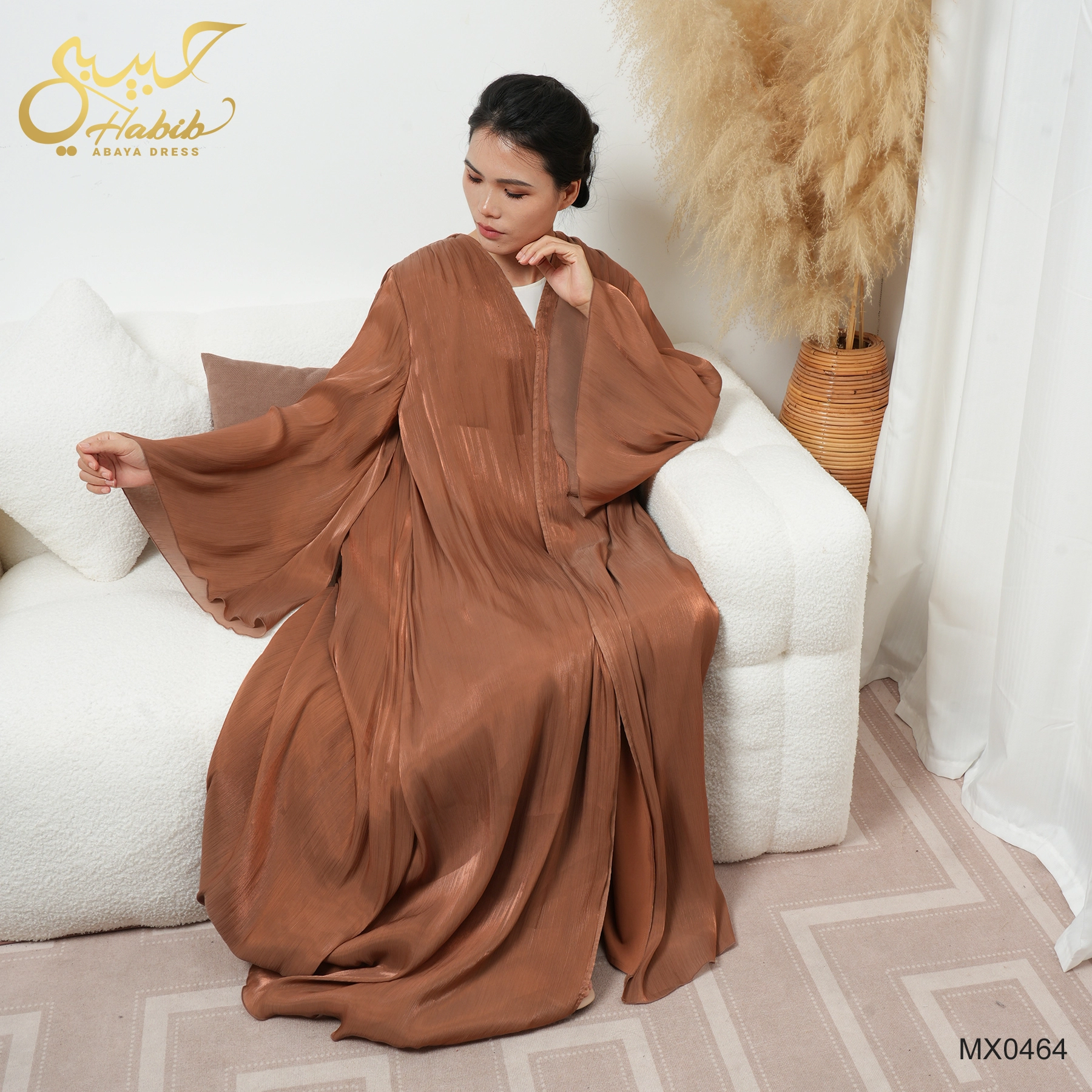 Brown Organza Muslim Kimono Abaya 2026 Modern Fashion Islamic Clothing 1