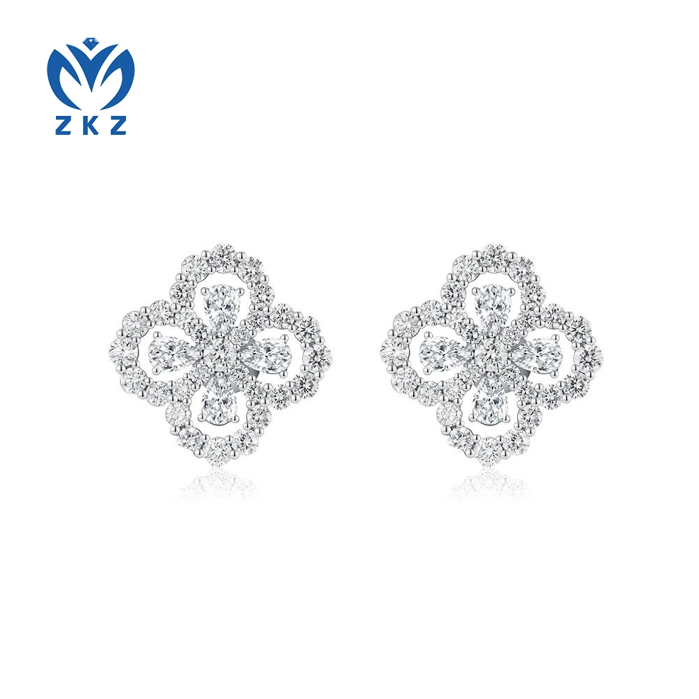 18K White Gold 4.13ct DEF VVS Four-leaf clover Ear Studs Earrings Pear Customized Earrings ZKZ-125 1