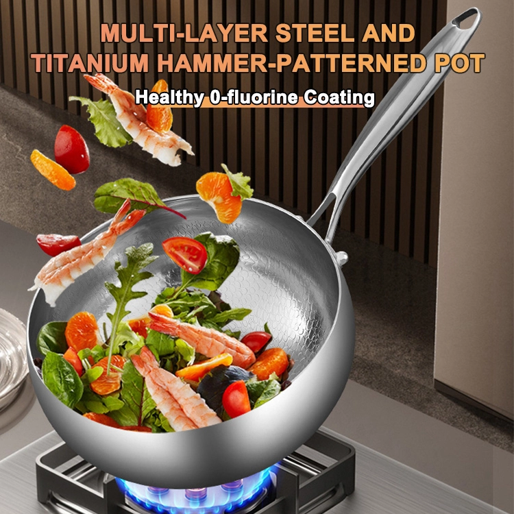 24/26/28cm Multi-layer Steel Titanium Pattern Uncoated Wok 1
