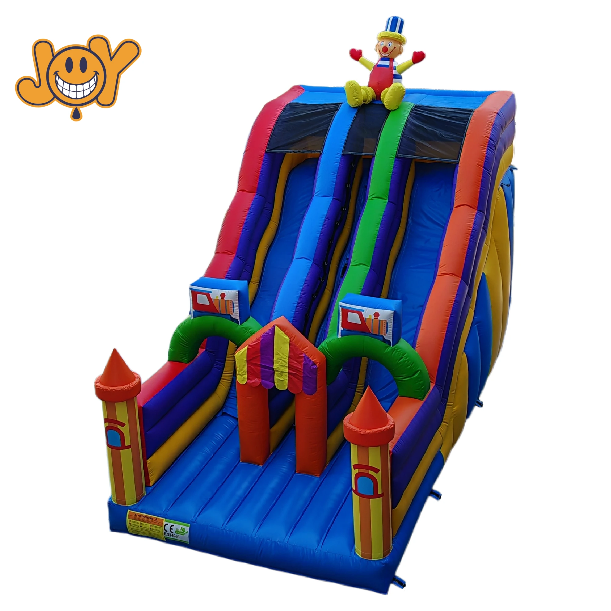 8m Commercial Inflatable Dry Slide for Sale – Dual Lane Clown Theme Kids Inflatable Slide 1