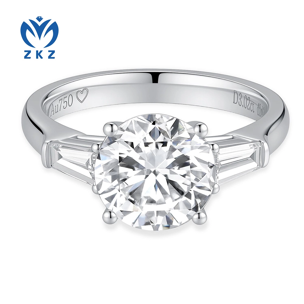 White Gold Round Cut Classic Four Prong VS2 F 3ct Diamond Ring Three Stone Design Ring Size US 6 ZKL-16 1