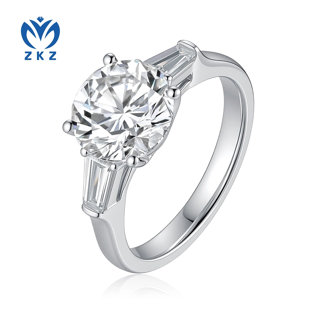 18K White Gold Round Cut Classic Four Prong VS2 F 3ct Diamond Ring Three Stone Design Ring Size US 6 ZKL-16 1