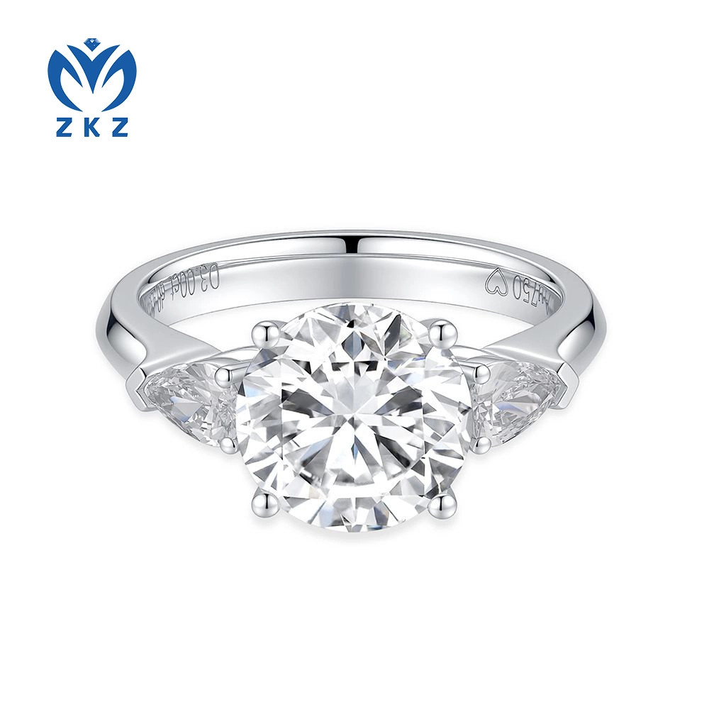 White Gold F VS2 Main Stone 3ct Three Stone Design Diamond Ring Size US 6 ZKL-28 1