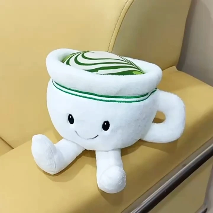 Kawaii Coffee Cup Plush Doll 12cm Premium Fleece Stuffed Toy, Matcha Swirl Topping, Perfect for Room Decor & Snuggling 1