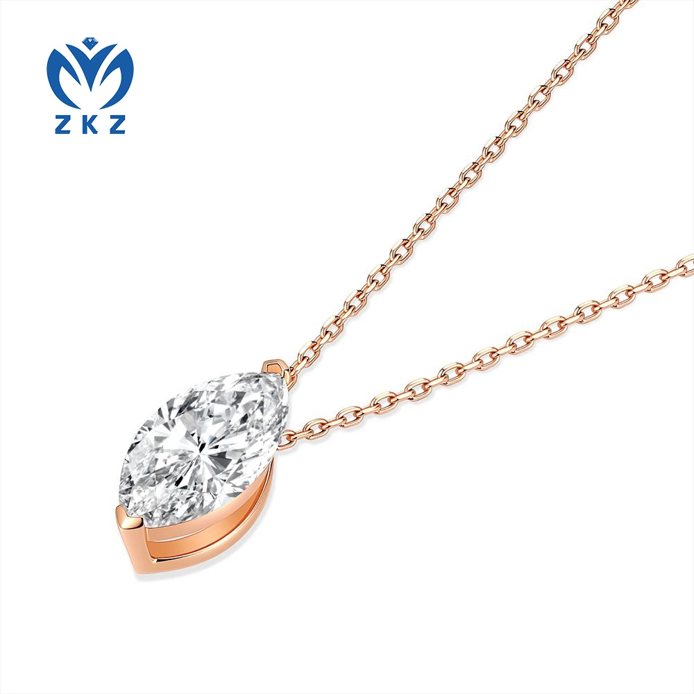18K Rose Gold Lab Grown Diamond Marquise Cut Single Diamond Necklace 1.05ct DEF VVS ZKZ-92 1