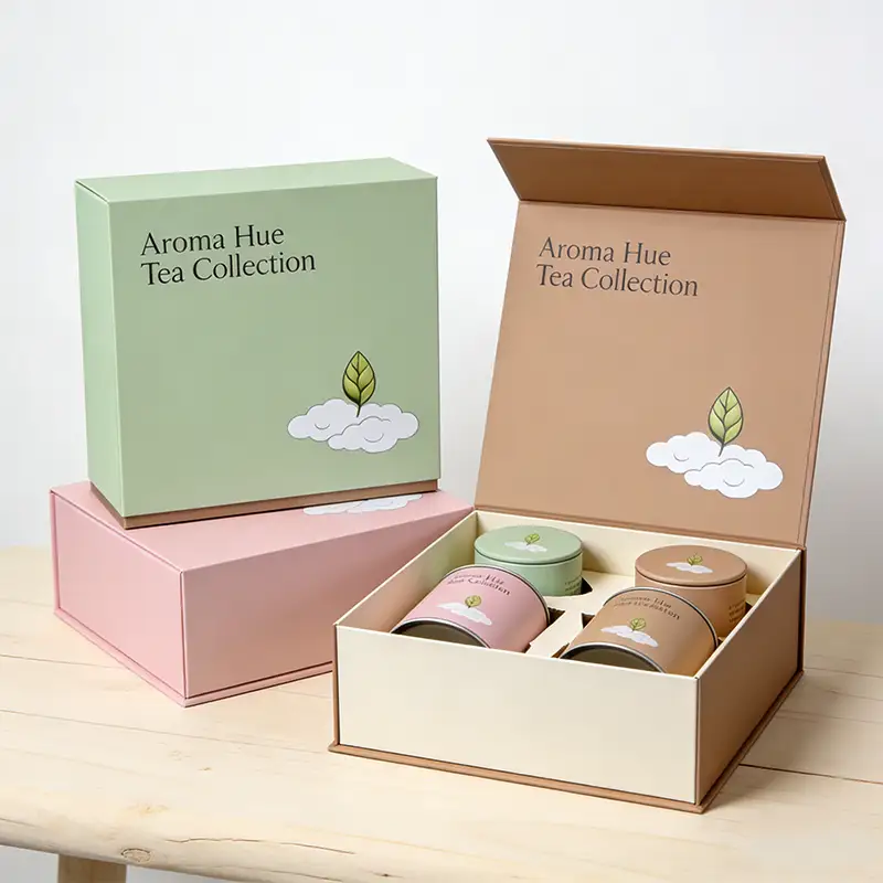 علبة هدايا شاي أسود مصنوعة يدويًا وقابلة لإعادة التدوير مع إغلاق مغناطيسي، صينية ورقية ومقبض مخصصان لتغليف الشموع وتقديم الهدايا 1