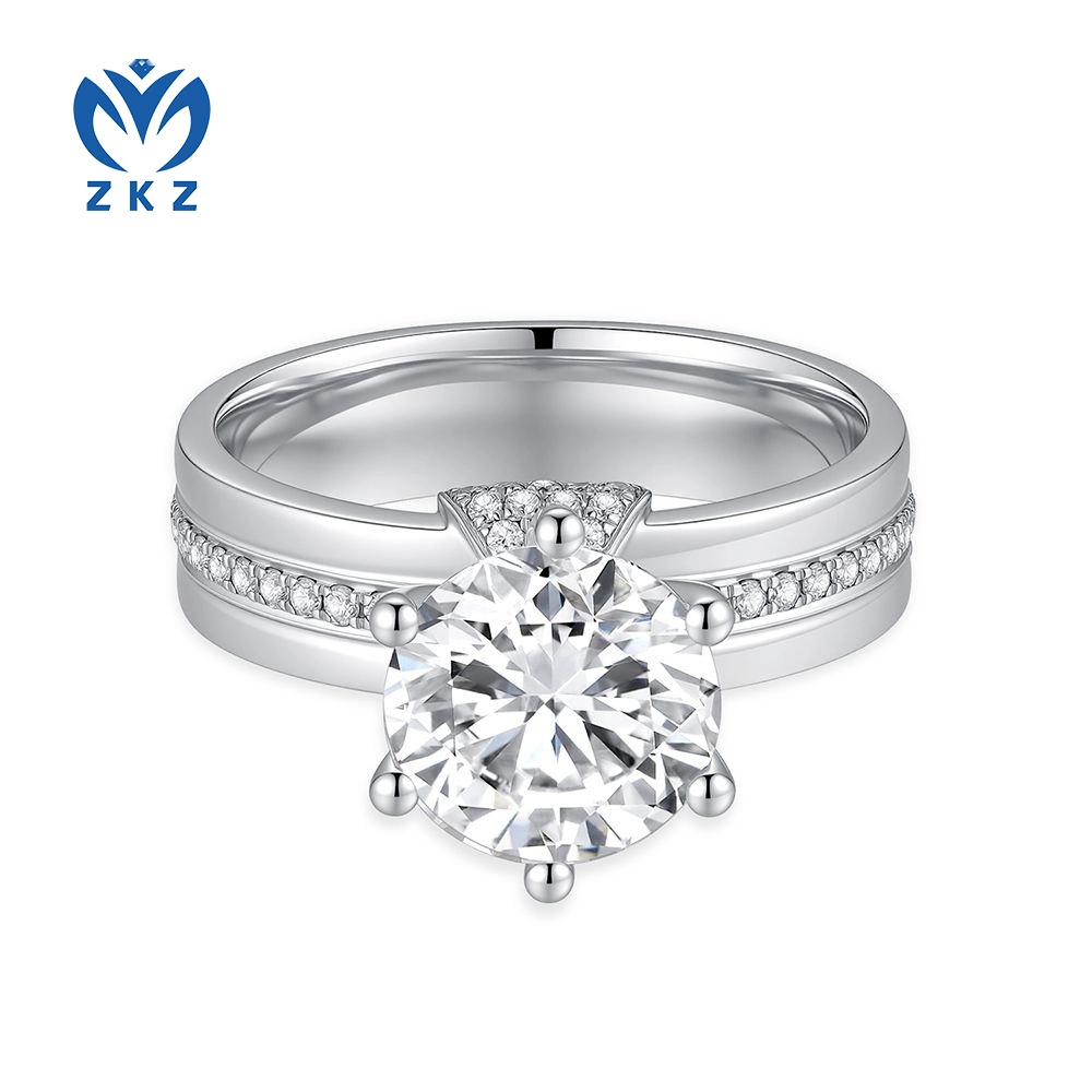2.27ct Round Cut Six Prong Diamond Ring 18K White Gold DEF VVS Pave Style Customized Engagement Ring ZKZ-122 1