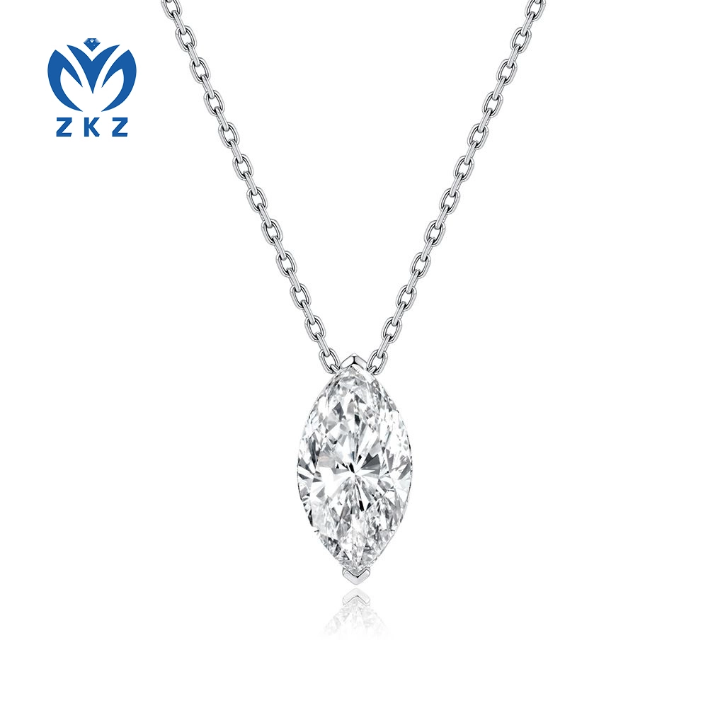 18K White Gold Lab Grown Diamond Marquise Cut Single Diamond Necklace 1.019ct DEF VVS ZKZ-92 1