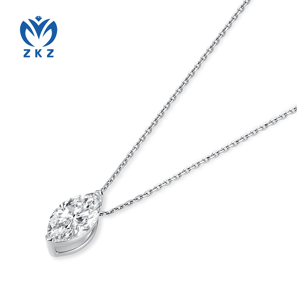 Marquise Cut Single Diamond Necklace 18K White Gold Lab Grown Diamond 1.01ct DEF VVS ZKZ-92 1