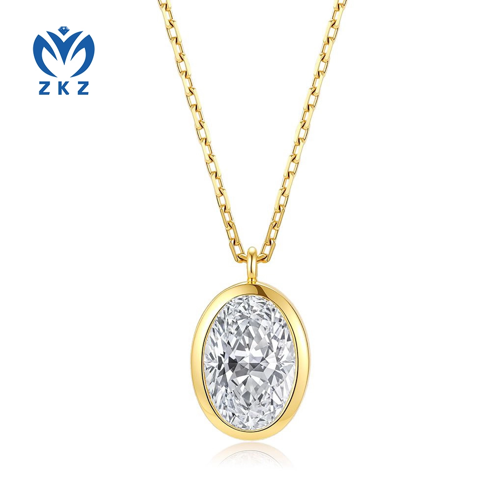 Oval Cut Single Diamond Necklace 18K Yellow Gold Lab Grown Diamond Bezel Set 2.19ct DEF VVS ZKZ-214 1