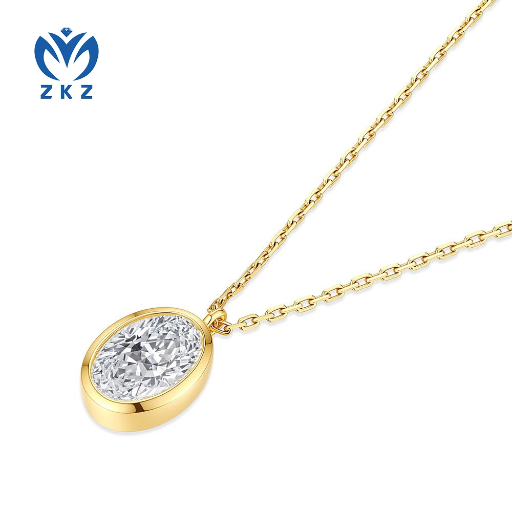 18K Yellow Gold Lab Grown Diamond Bezel Set Oval Cut Single Diamond Necklace 2.12ct DEF VVS ZKZ-214 1