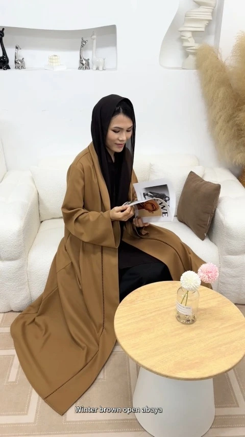 Winter Brown Abaya Coat Dubai Kuwait 1