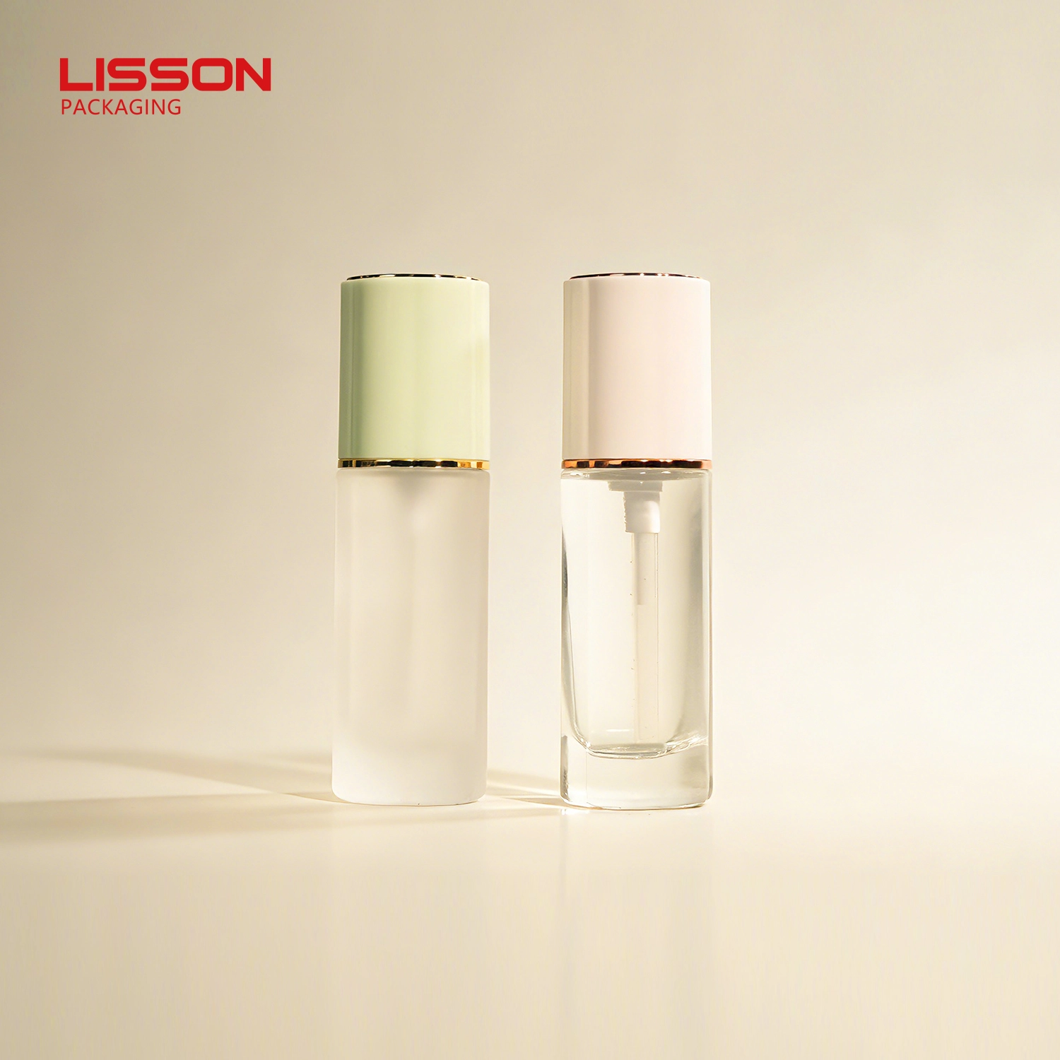 custom transparent pump glass cosmetic bottle w/ abs/pp screw cap 25ml 1