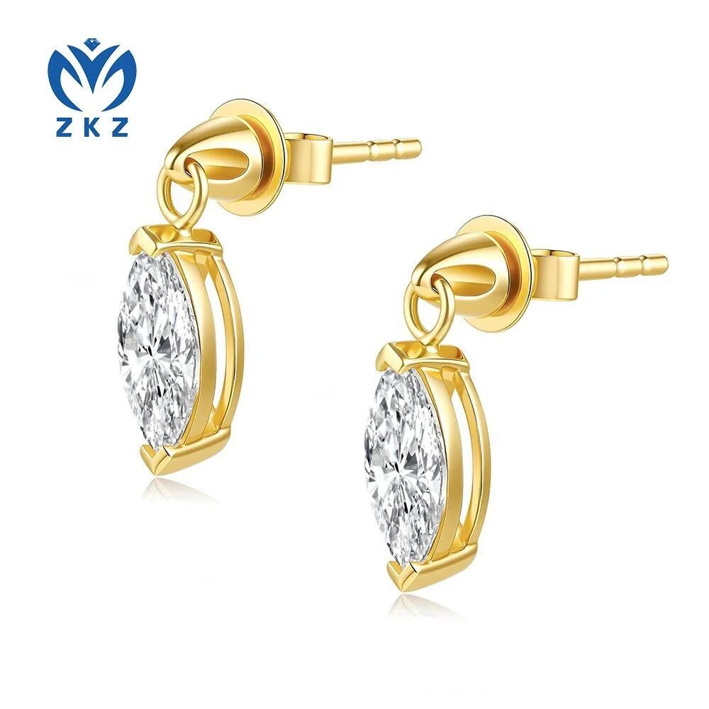 Lab-grown diamond Marquise-shaped earrings with 18K yellow gold, 1.3ct, DEF, VVS ZKZ-173 1