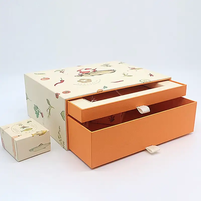 صندوق هدايا عصري فاخر قابل لإعادة التدوير، مربع الشكل، من الورق المقوى، مزود بدرج منزلق وإغلاق مغناطيسي، تصميم عالي الجودة، تغليف داخلي غير لامع. 1