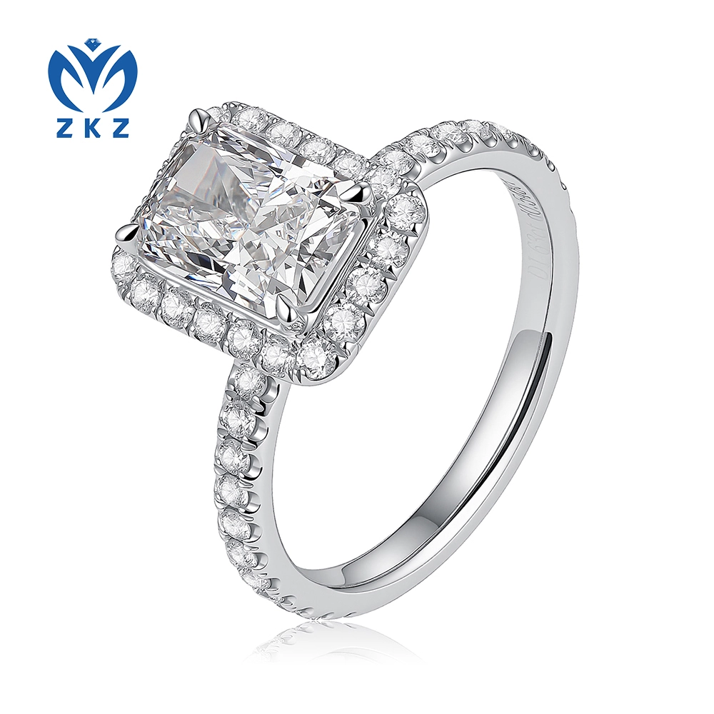 Lab-Grown Radiant Halo Setting E VS1 1.63ct Diamond White Gold Engagement Ring Size US 6 ZKL-71 1