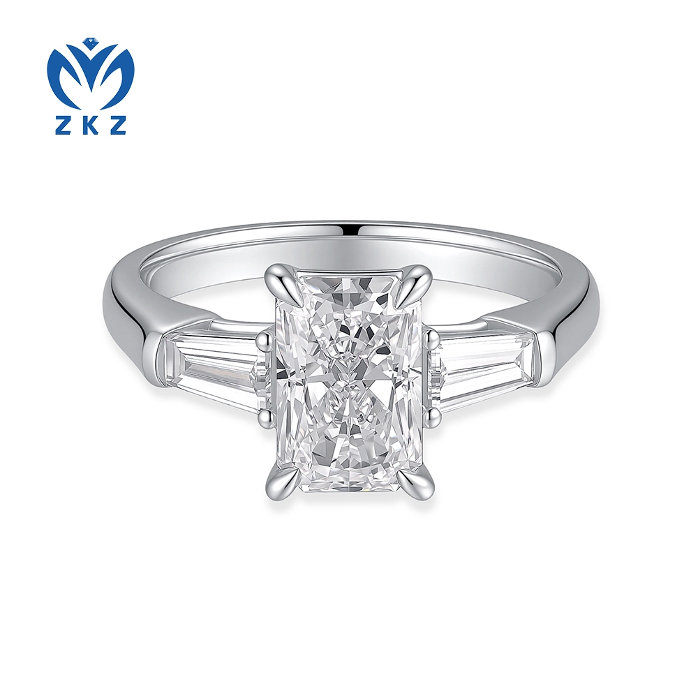 Radiant Three Stone Design F VS1 1.73ct Lab-Grown Diamond White Gold Engagement Ring Size US 6 ZKL-72 1