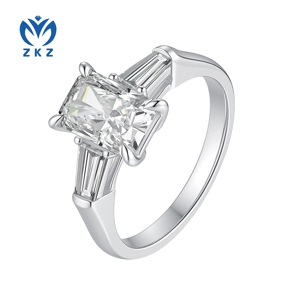 Three Stone Design D VS1 1.88ct Lab-Grown Radiant-Cut Diamond White Gold Engagement Ring Size US 6.25 ZKL-72 1