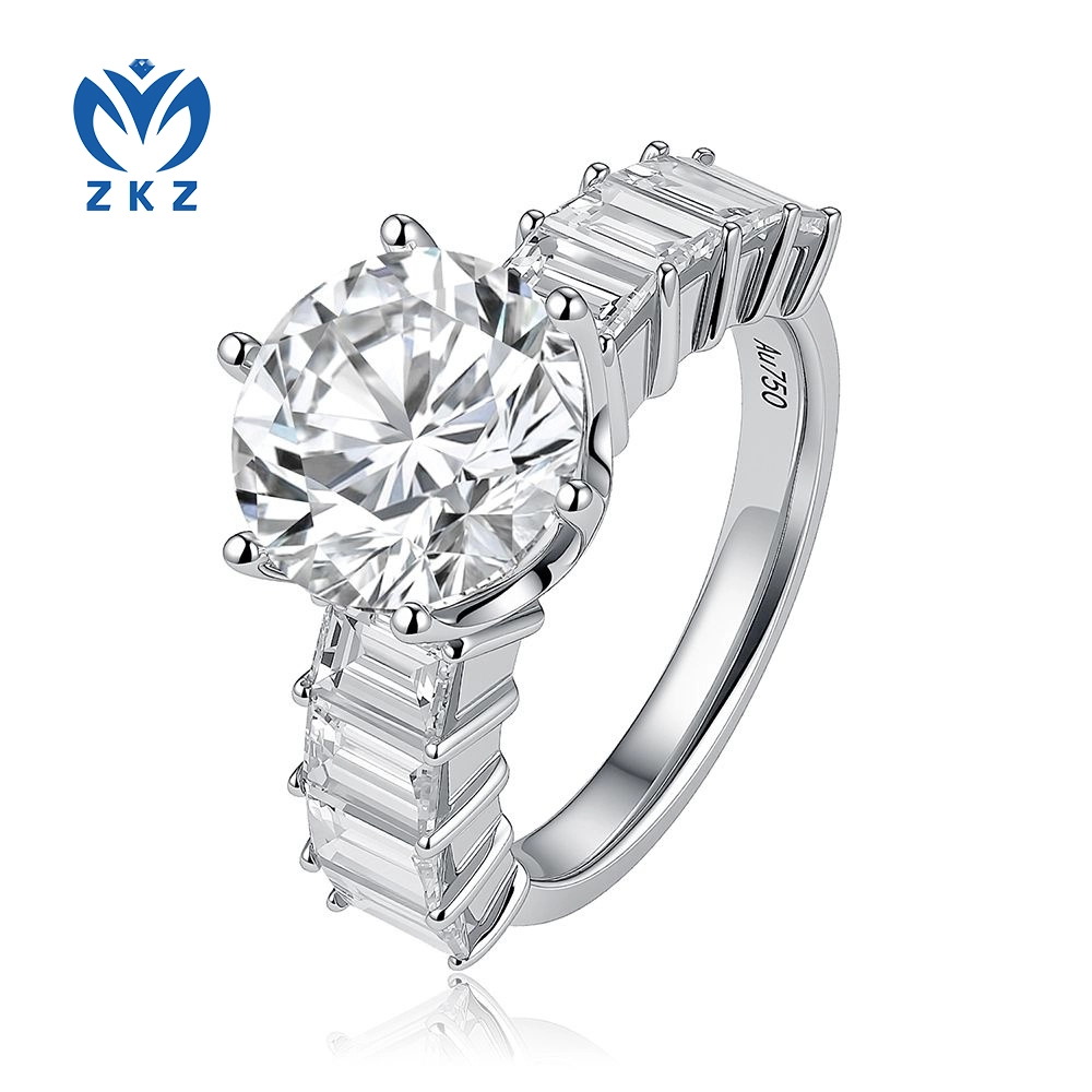 Round-Shaped DEF VVS 3.2ct Lab-Grown Diamond White Gold Step Square Band Six Prong Ring Size US 6.75 ZKL-136 1