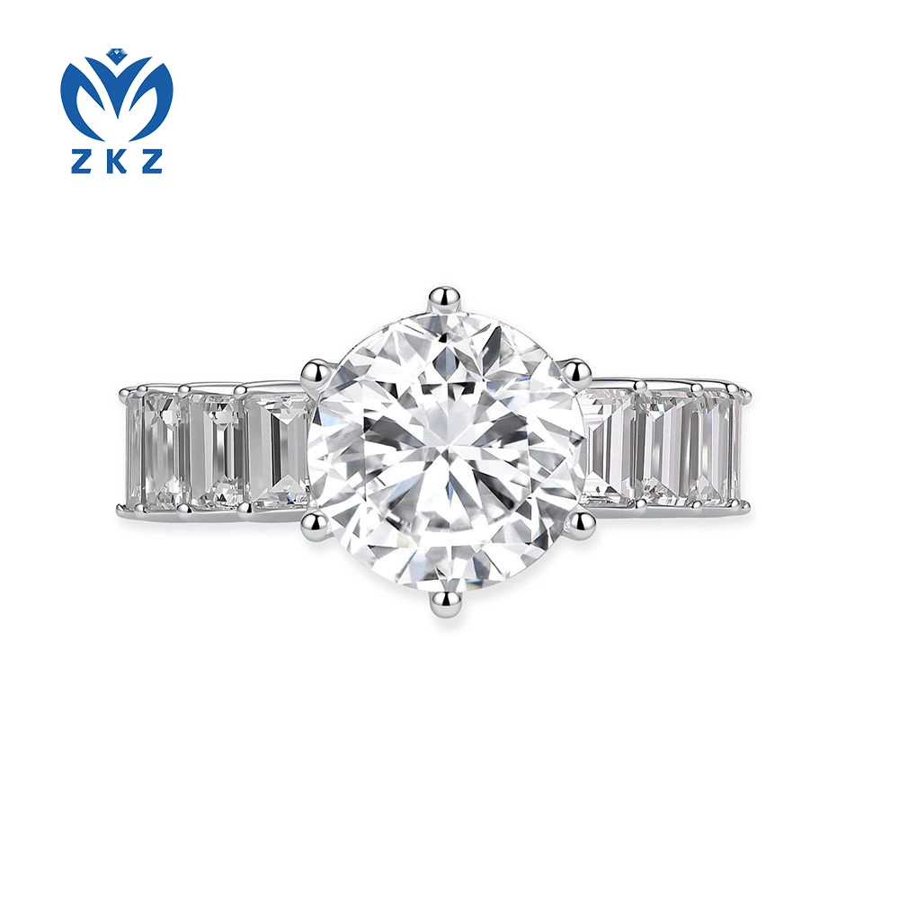 Lab-Grown Round-Shaped Diamond DEF VVS 3.2ct White Gold Step Square Band Six Prong Ring Size US 5.25 ZKL-136 1