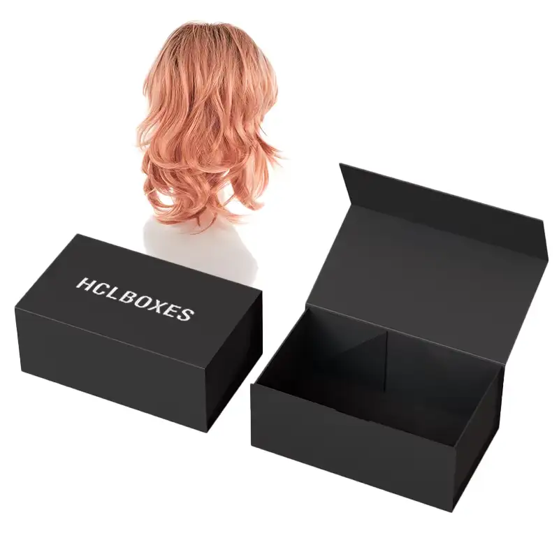 تصميم مخصص بشعار، قابل لإعادة التدوير، فاخر، شريط، إغلاق مغناطيسي، صناديق قابلة للطي، تغليف غير لامع، رقائق ذهبية لصناديق الشعر المستعار 1